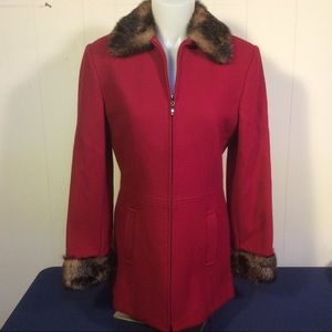 MDP Mario De Pinto Vintage Womens Red Wool Faux Fur  jacket size small Made USA